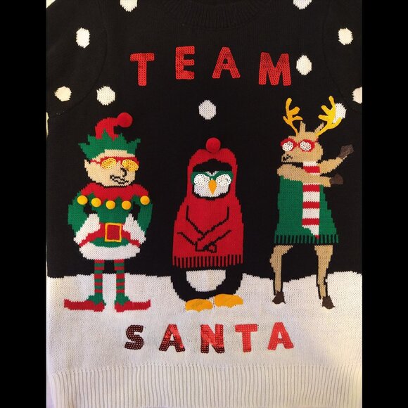 Ugly Sequined Christmas Sweater "Team Santa," Women's Medium - Picture 3 of 4